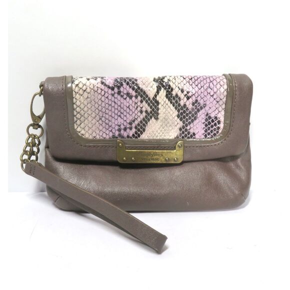 Simply Vera Wang Leather Wallet Clutch Wristlet Strap Brass Hardware Gray Purple - Picture 1 of 6
